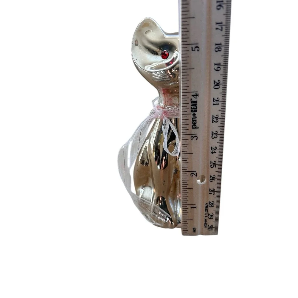 Vintage MCM‎ Chrome Cat Figurine Red Rhinestone Eyes Made in Japan